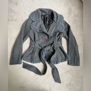 Anthropologie Dimri grey y2k wool blend blazer ruffle M twee